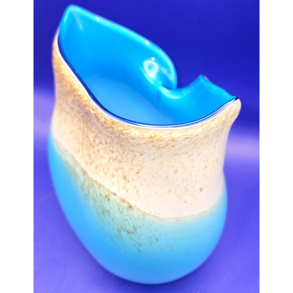Blenko Style Vase Owl. Vintage Hand Blown. Aqua, Turquoise, and Tan.(#4) - Picture 2 of 12